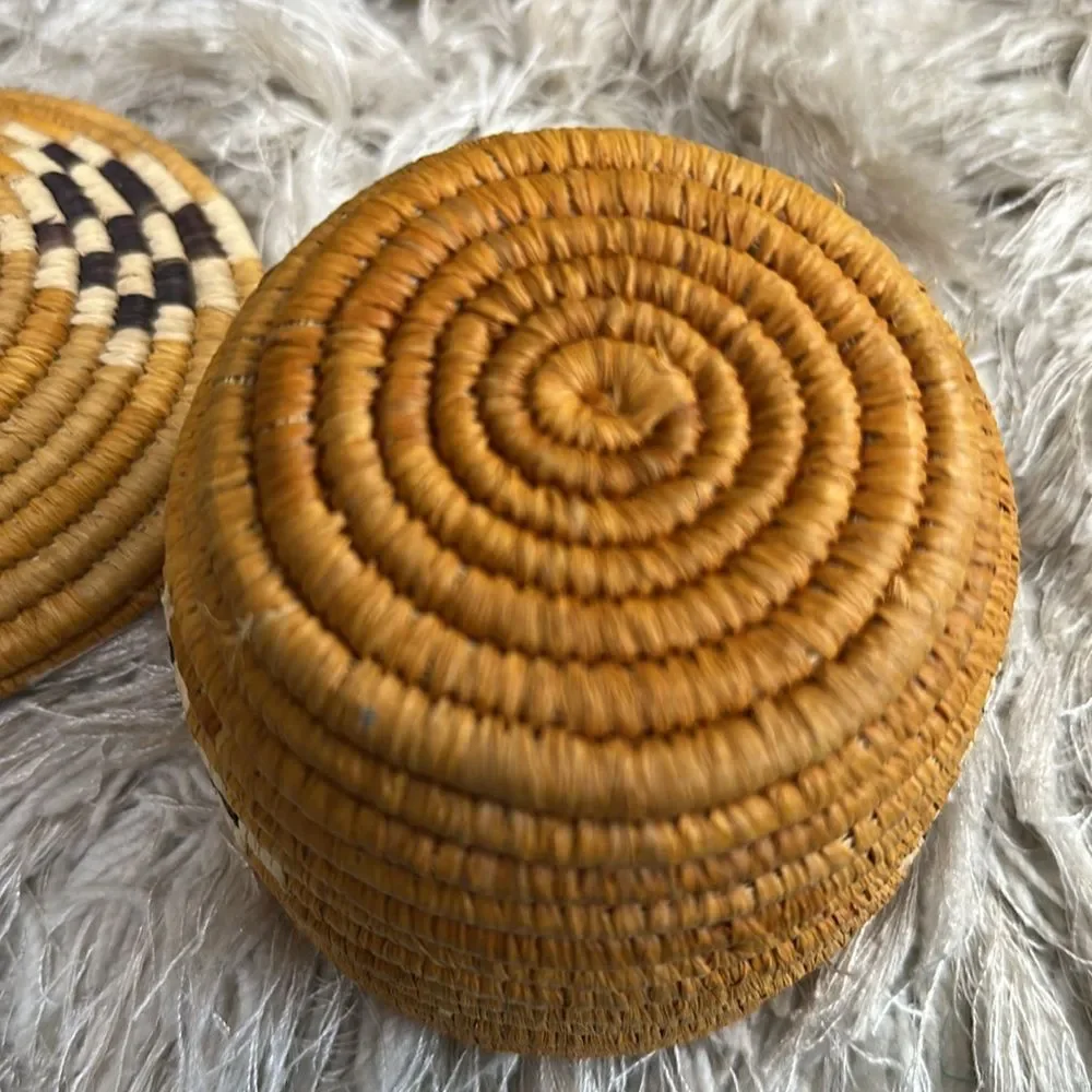 Small Boho Natural Woven Basket With Lid For Home Decor